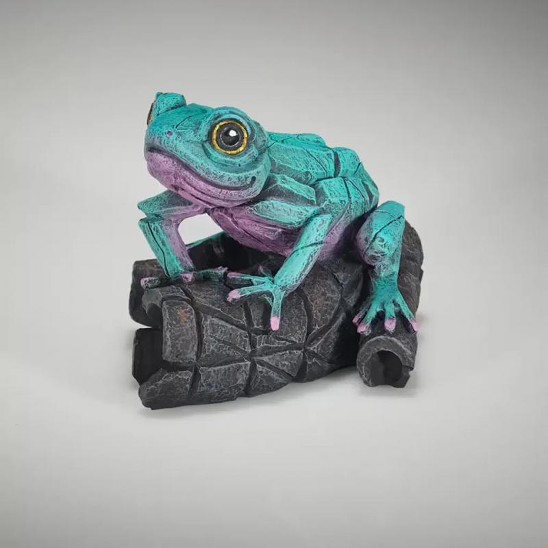 African Tree Frog Sculpture (Aqua Pink)